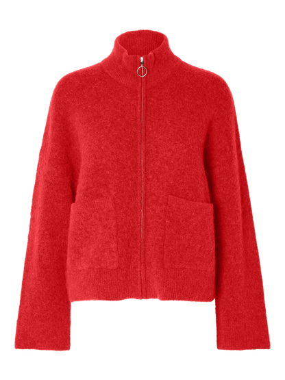 SLFSIA RAS LS KNIT ZIPPER CARDIGAN NOOS Mørkerød