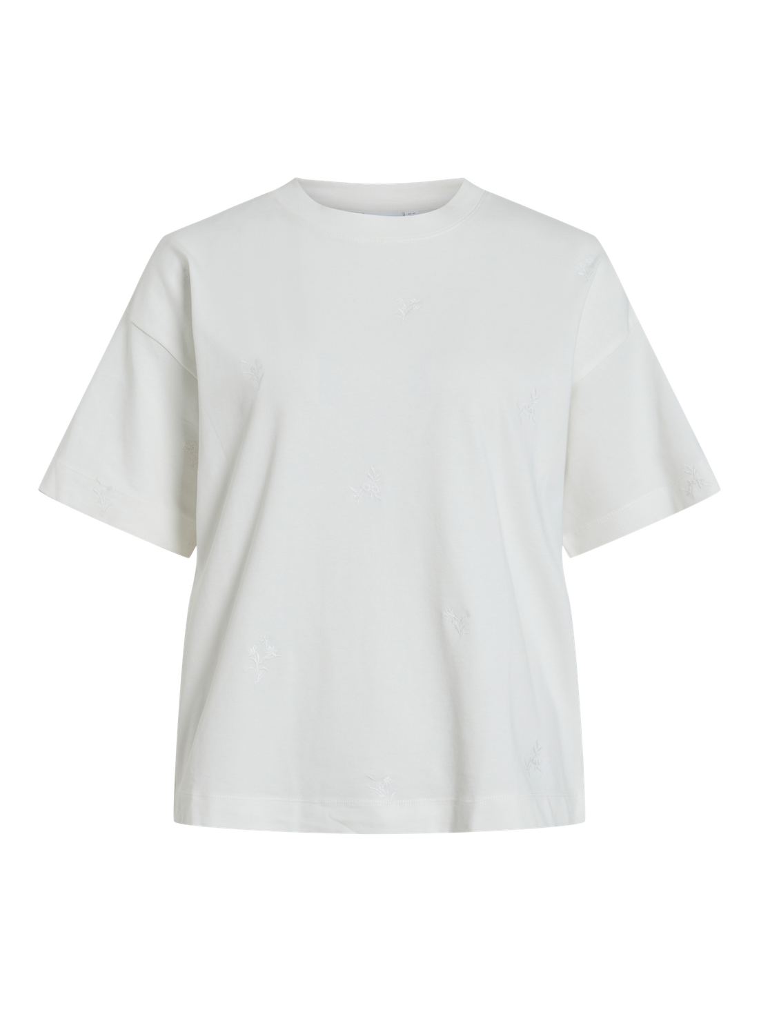 VIMONIE FLOWER EMB S/S O-NECK Klar Hvit