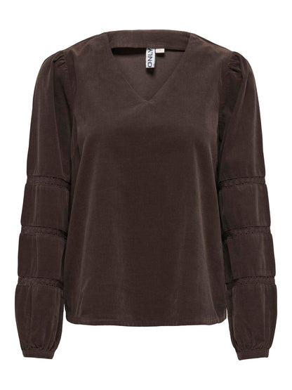 Onlaime L/s Cord Tape Blouse Pnt Ox Mørkebrun