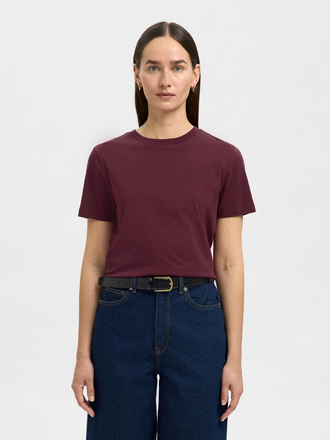 Slfmyessential Ss O-Neck Tee Noos Mørkelilla