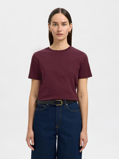Slfmyessential Ss O-Neck Tee Noos Mørkelilla