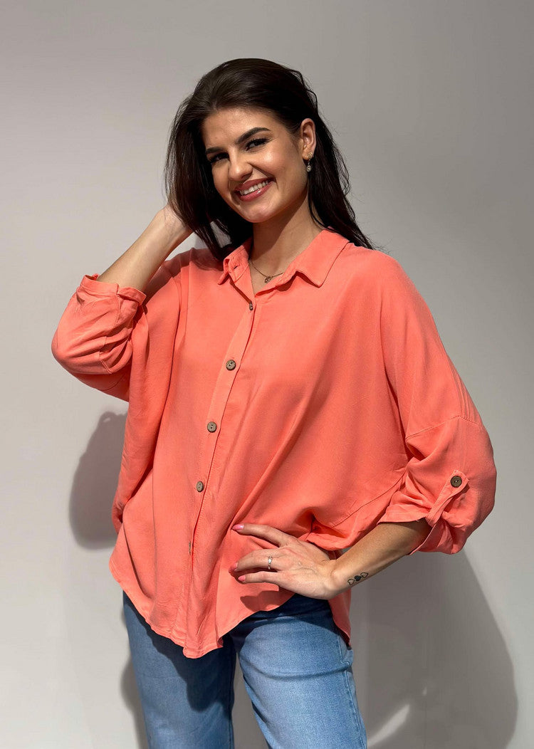 SKJORTEBLUSE VISKOSE Coral