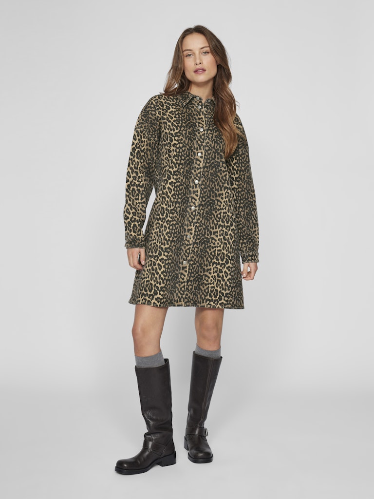 VICHIA L/S LEOPARD SHIRT DRESS Leopard