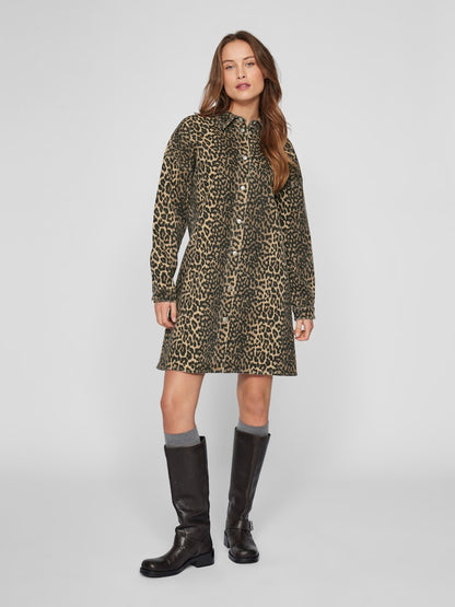 VICHIA L/S LEOPARD SHIRT DRESS Leopard