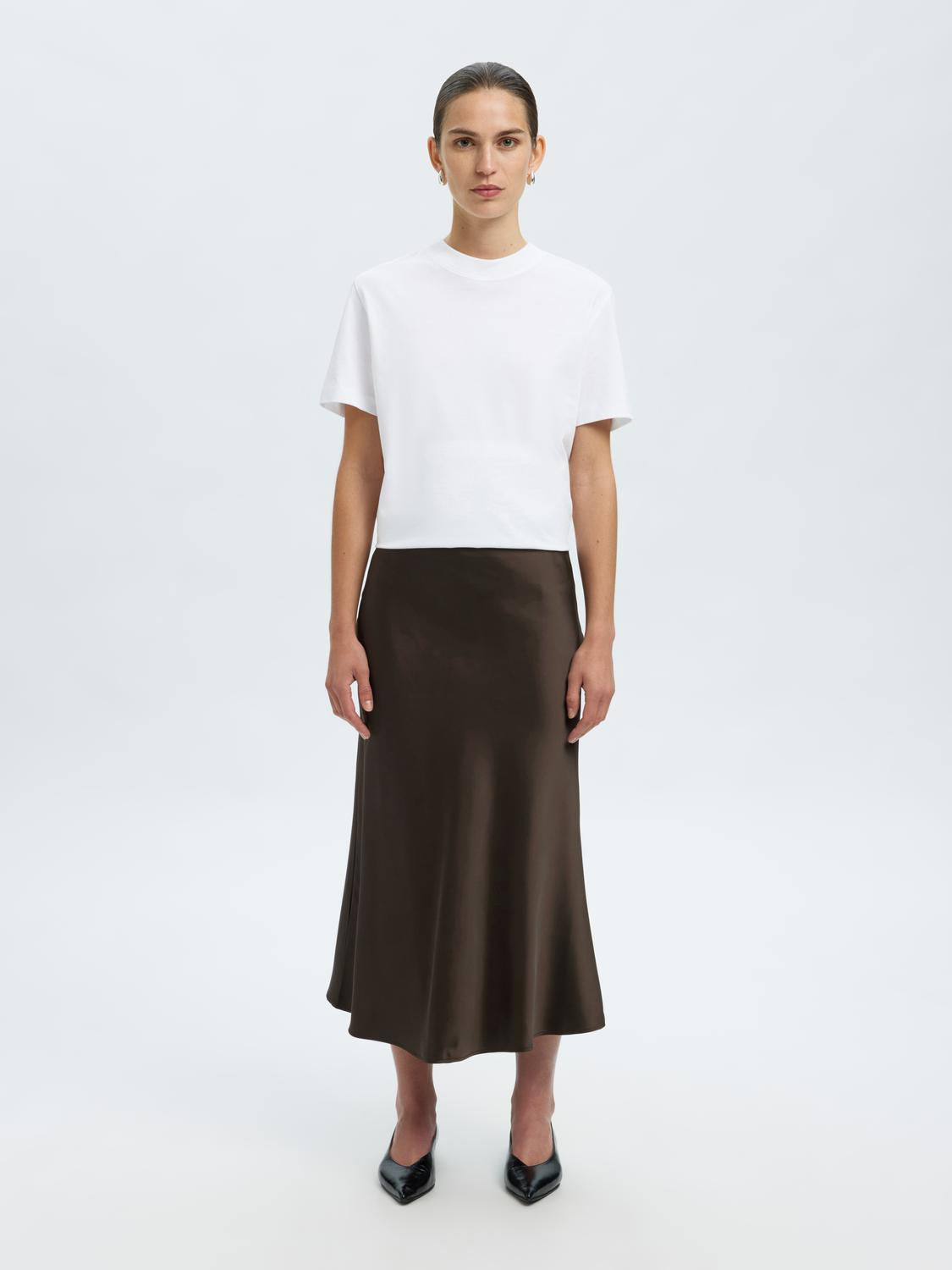 Slflena Hw Midi Skirt Noos Mørkebrun