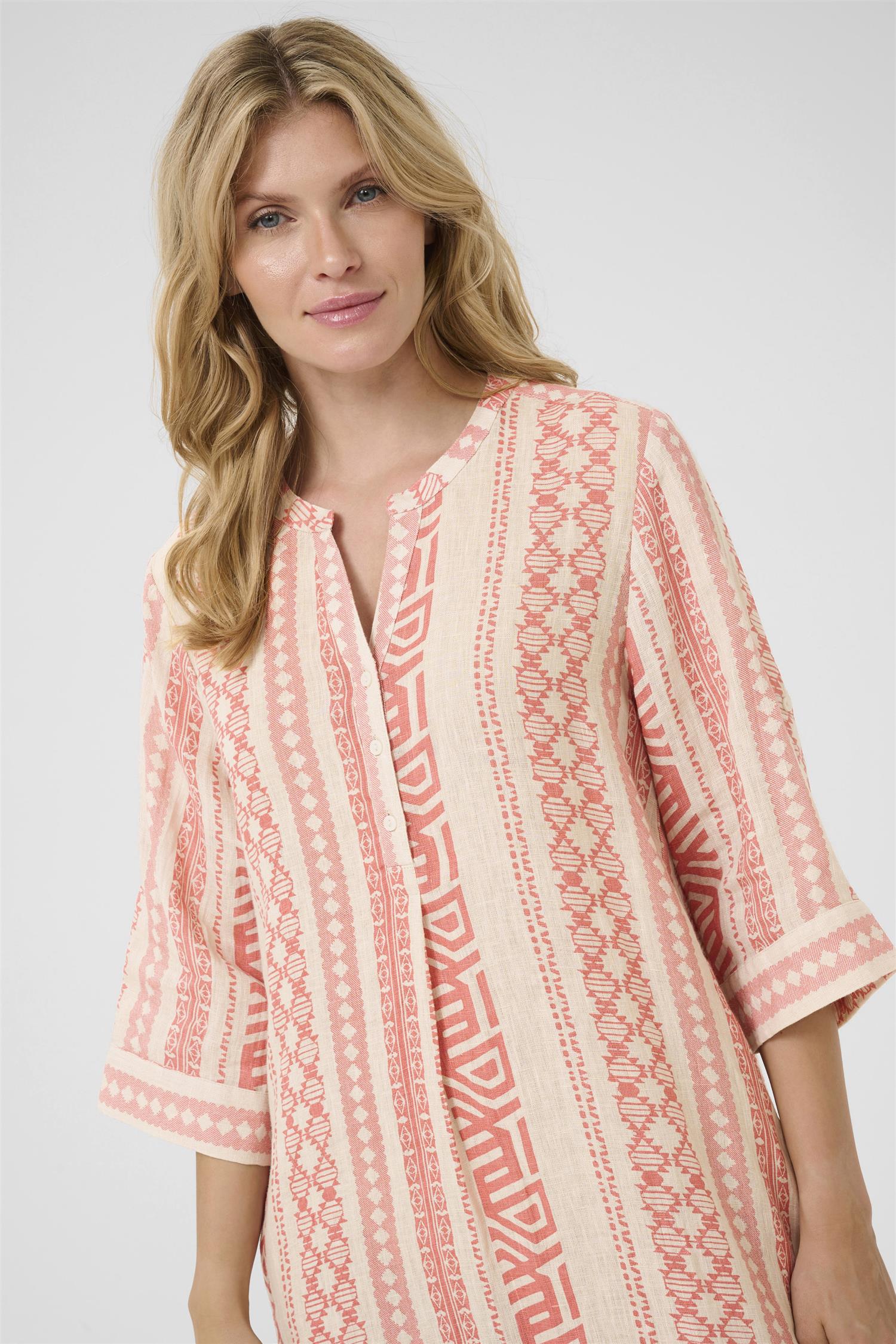 CRBellis Caftan Dress Ethnic Geo Porcelain Rose