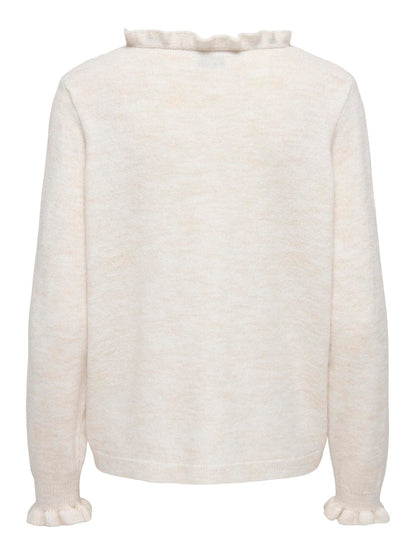 Jdyletty L/s V-Neck Frill Pullover Knt Offwhite