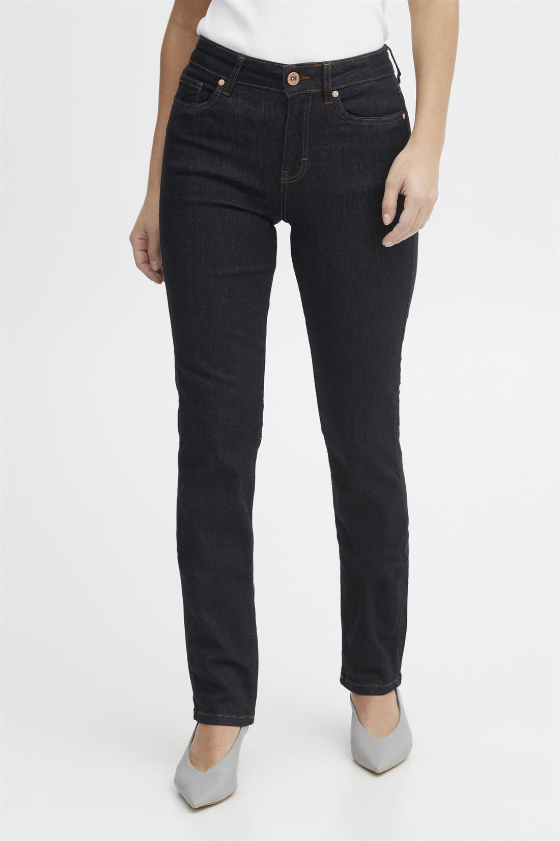 Pzemma Hw Jeans Medium Straight Leg Un-Wash Dark Blue Denim