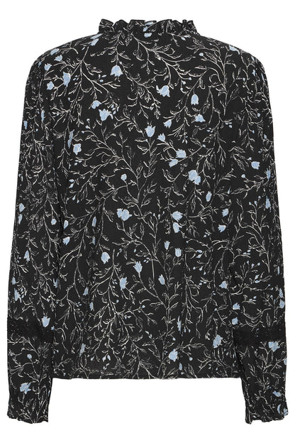 Pzkalulla Ls Blouse Black Blue Flower Print