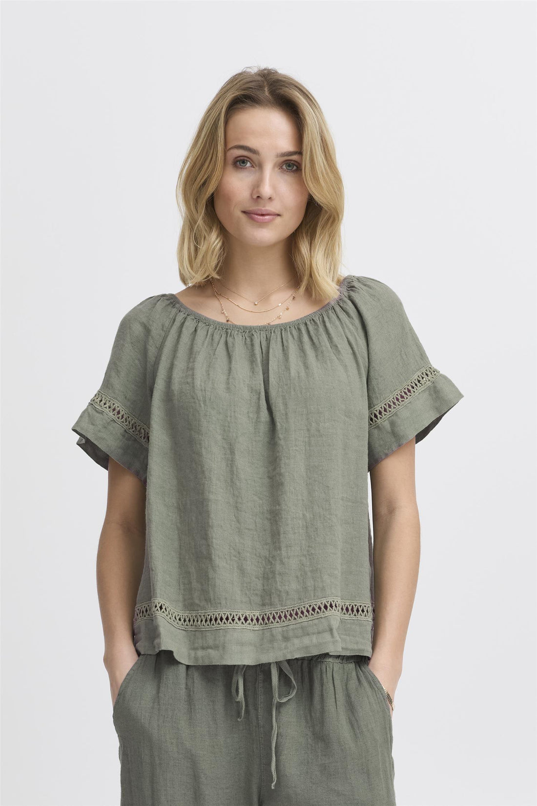 SBFONTANELLE SS BLOUSE Dusty Olive