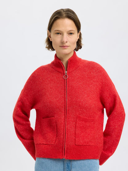 SLFSIA RAS LS KNIT ZIPPER CARDIGAN NOOS Mørkerød