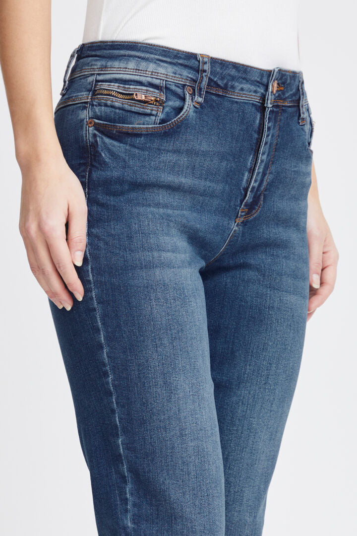PZSANDRA HW Jeans Medium Straight Leg Medium Blue Denim
