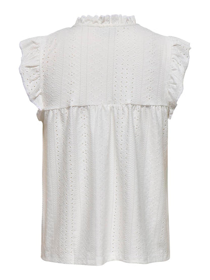 JDYCATHINKA S/S V-NECK FRILL TOP JRS DIA Hvit