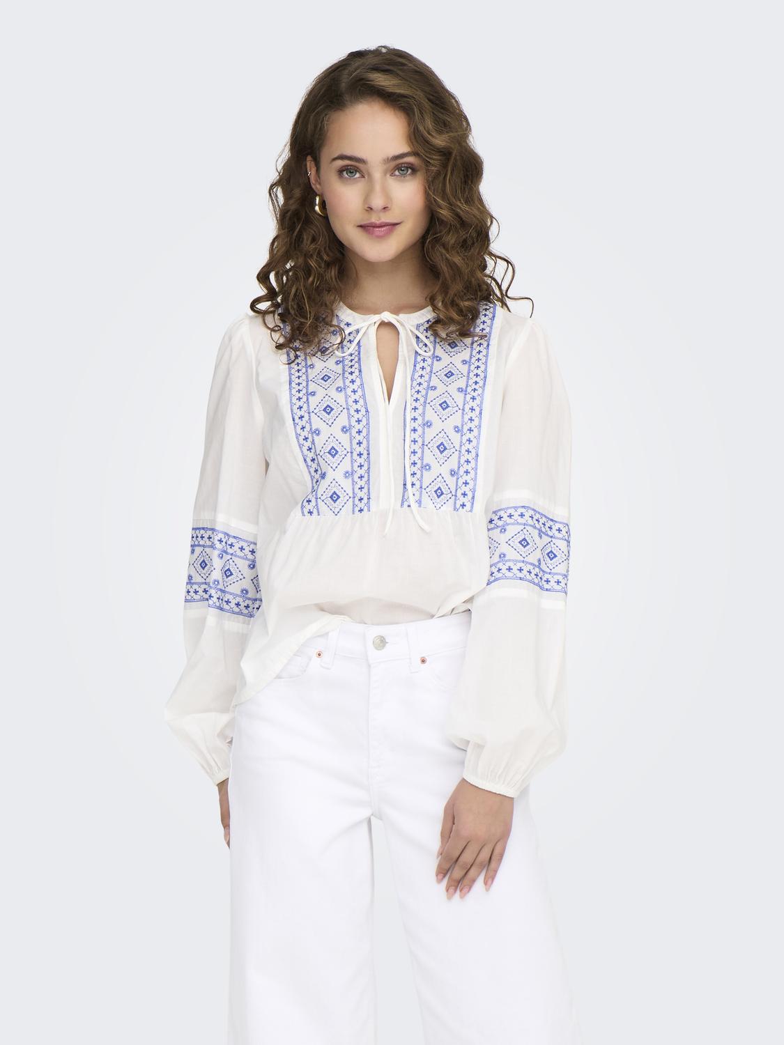 JDYLULU L/S EMBROIDERY SHIRT WVN Hvit