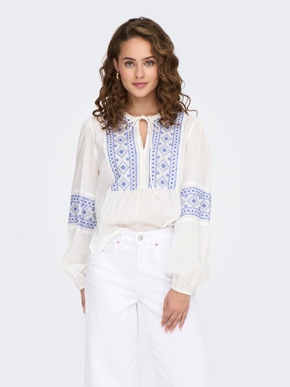 JDYLULU L/S EMBROIDERY SHIRT WVN Hvit
