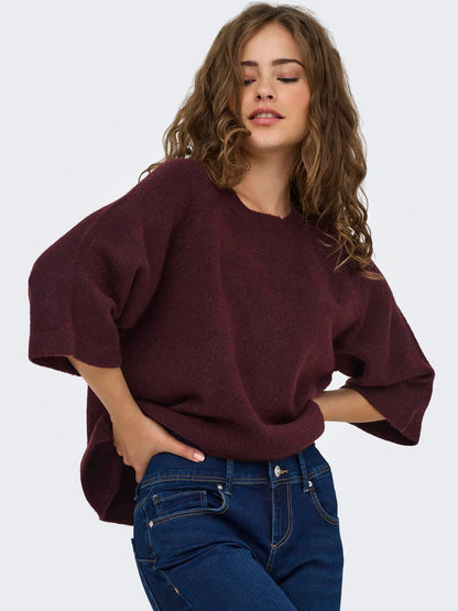 Onlsimoni 3/4 Pullover Knt Noos Mørkerød