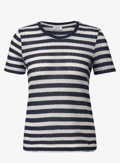 AJOUR STRIPE T-SHIRT Indigo Blue/White Bold Stripe