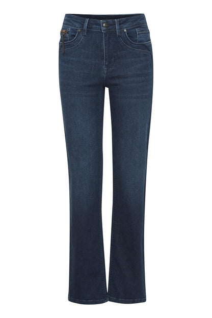 Pzkarolina Hw Jeans Straight Leg Dark Blue Denim