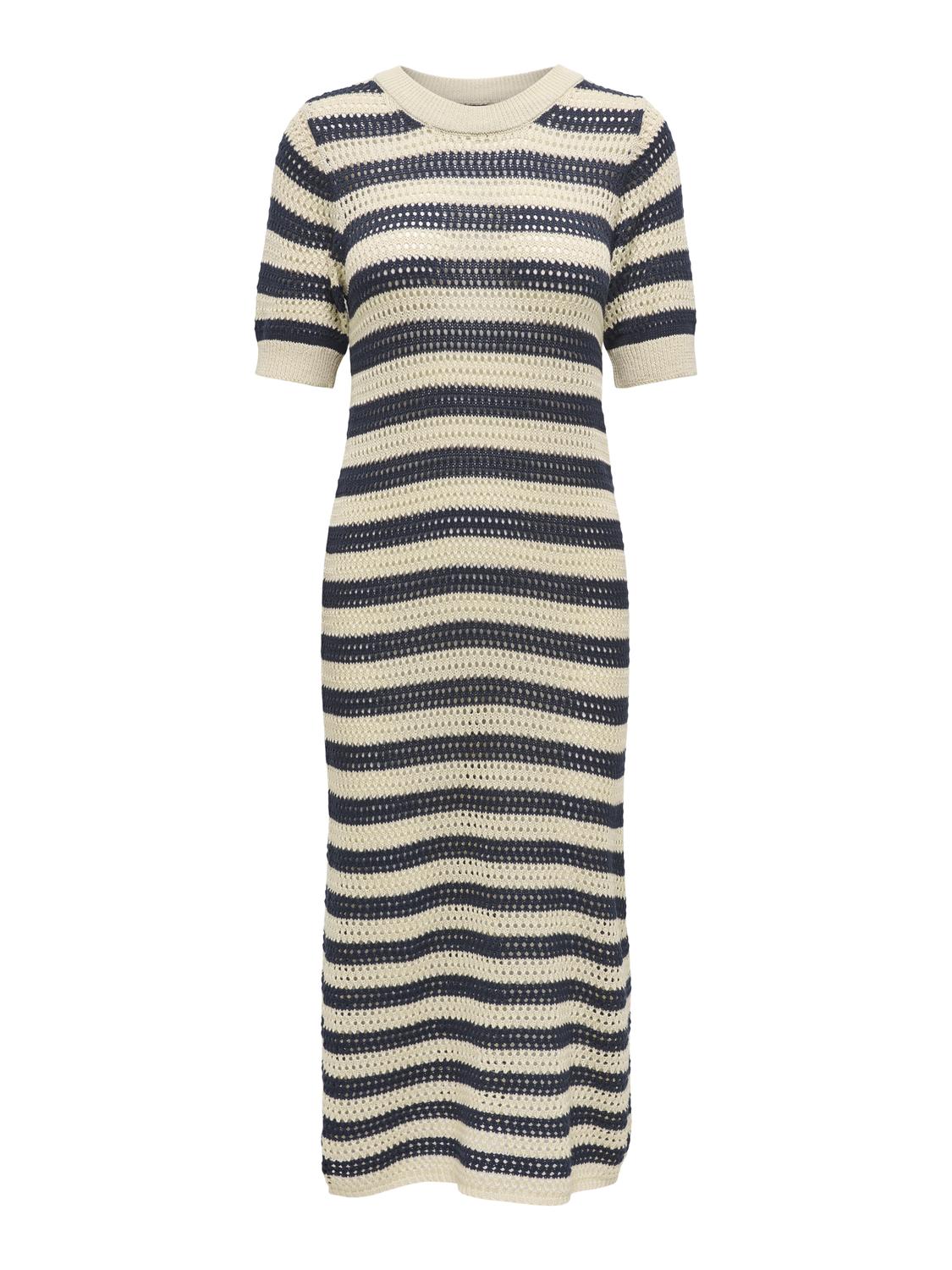 JDYTIKKA IVY 2/4 O-NECK STRIPE DRESS KNT Lysegrå