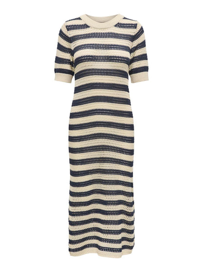 JDYTIKKA IVY 2/4 O-NECK STRIPE DRESS KNT Lysegrå