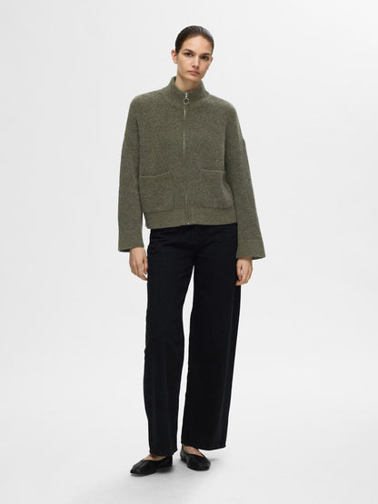 SLFSIA RAS LS KNIT ZIPPER CARDIGAN Mellomgrønn
