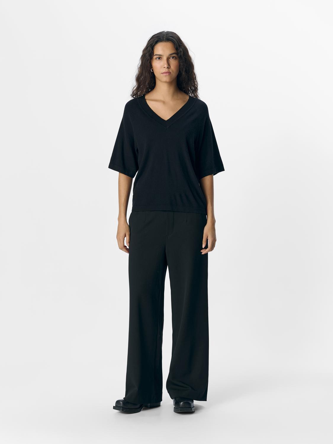 OBJTHESS 2/4 LO V-NECK KNIT TOP NOOS Sort