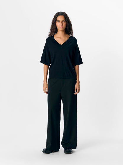 OBJTHESS 2/4 LO V-NECK KNIT TOP NOOS Sort