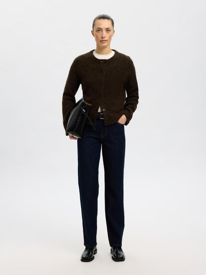 Slflulu New Ls Knit Cardigan Noos Mørkebrun