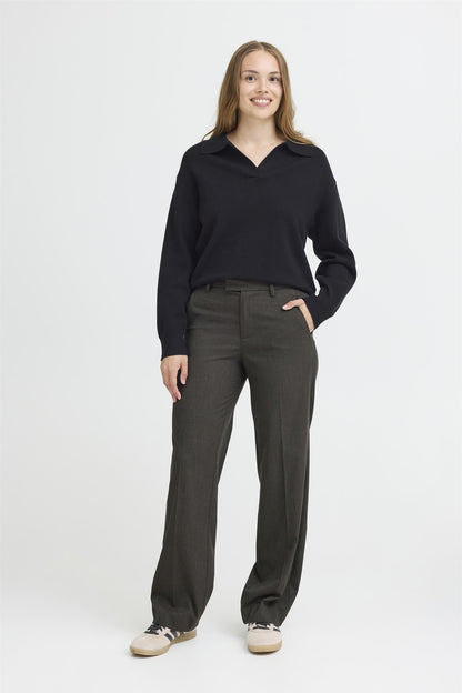 Pzbindy Melange Hw Pant Wide Leg Espresso Melange