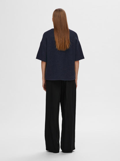 SLFMALINE-LILIANA 2/4 KNIT O-NECK NOOS Mørkeblå