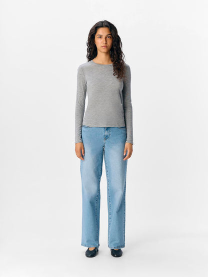 Objzofia Sli L/s O-Neck Top Noos Mellomgrå