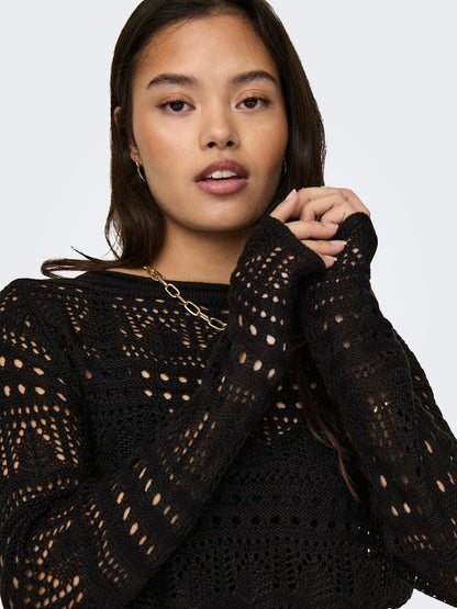 JDYSUN LAY L/S BOATNECK PULLOV. KNT NOOS Sort