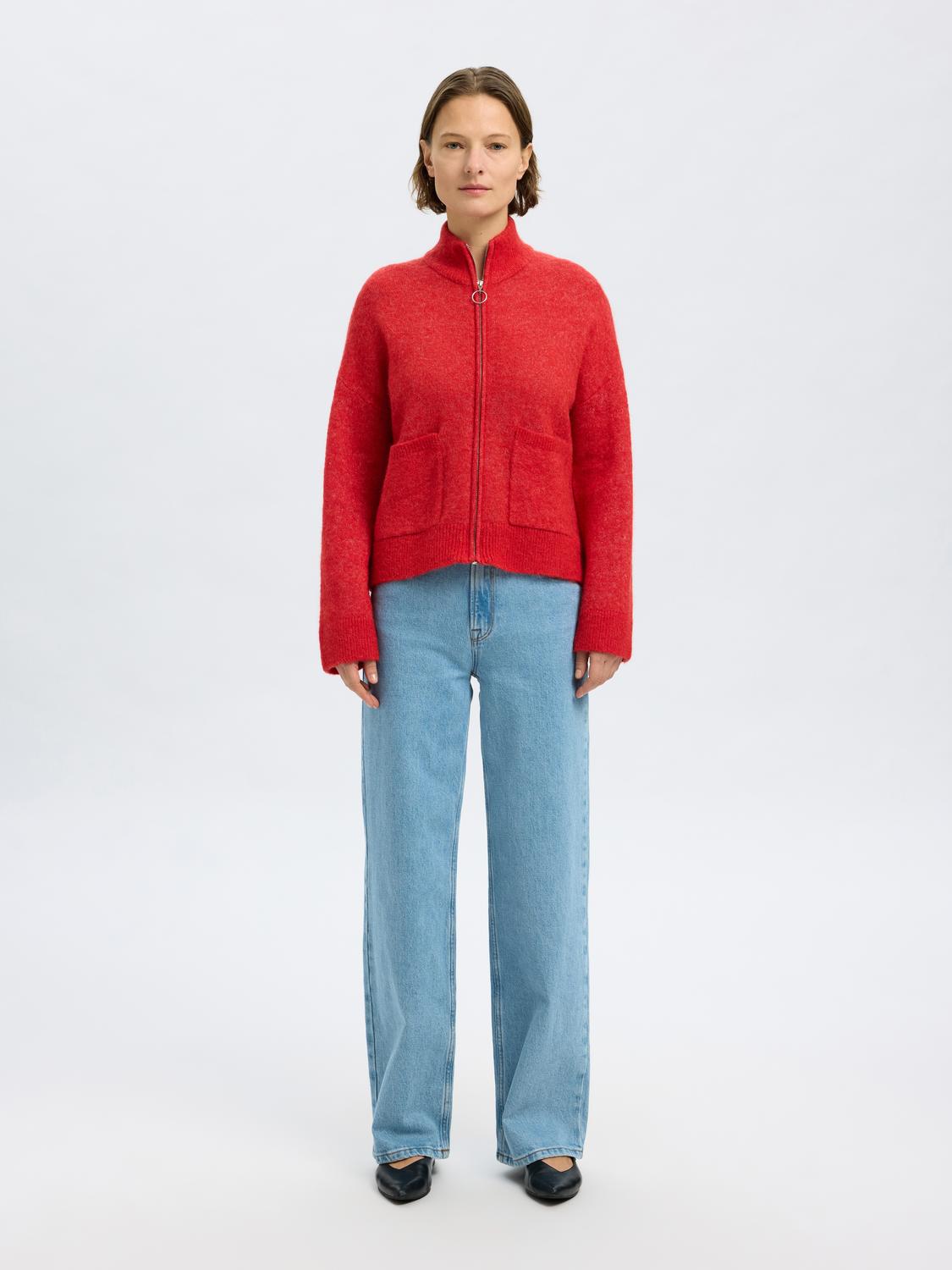 SLFSIA RAS LS KNIT ZIPPER CARDIGAN NOOS Mørkerød