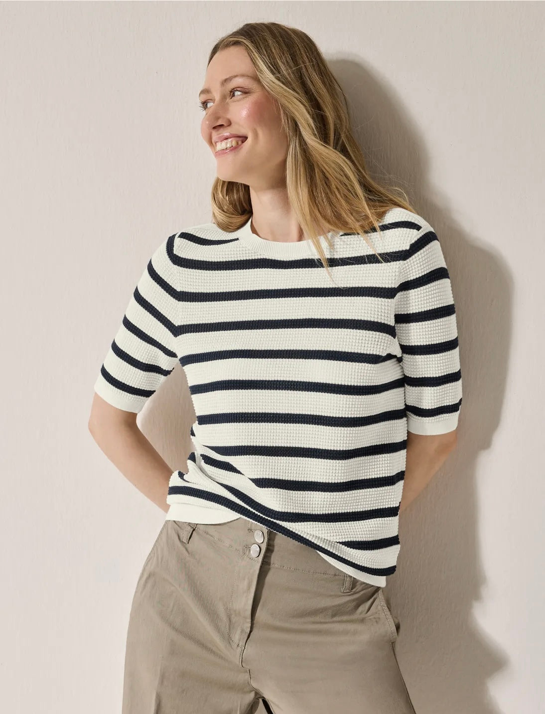 TOS Structure stripe roundneck Indigo Blue/White Bold Stripe
