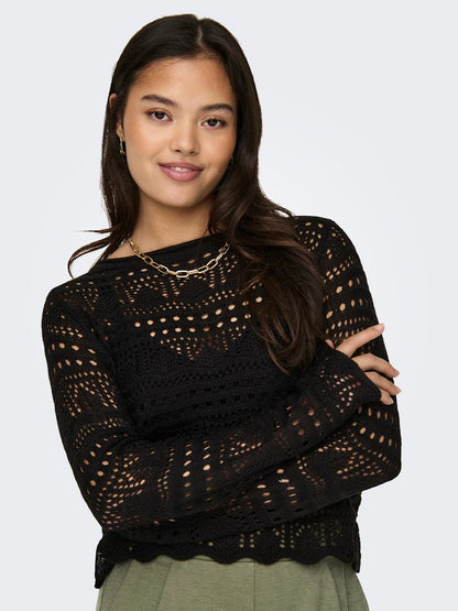 JDYSUN LAY L/S BOATNECK PULLOV. KNT NOOS Sort