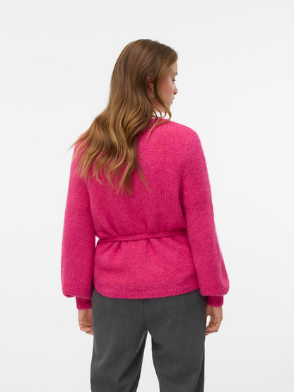 Vmagnes Ls O-Neck Tie Cardigan Exp Mellomrosa