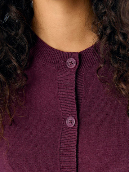 Objthess L/s Short Cardigan Noos Burgunder
