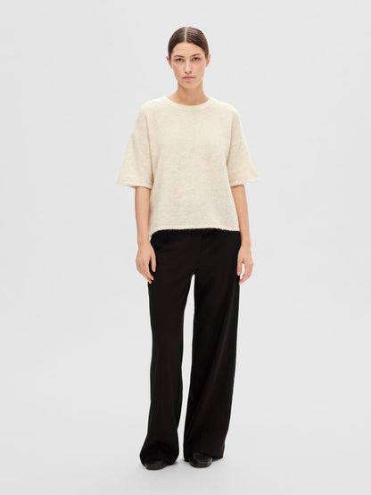SLFMALINE-LILIANA 2/4 KNIT O-NECK NOOS Lysegrå