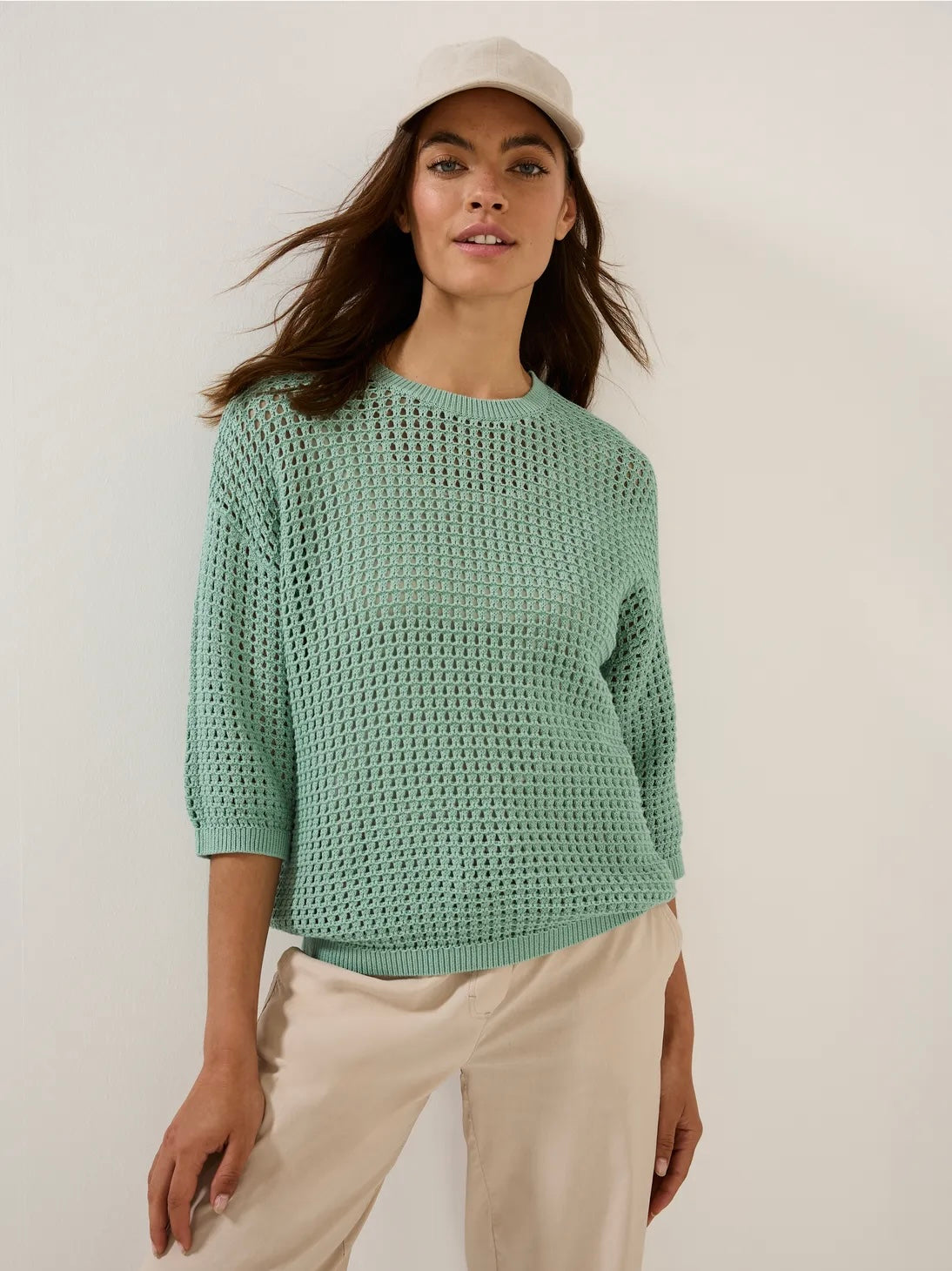 TOS crochet roundneck Lysegrønn