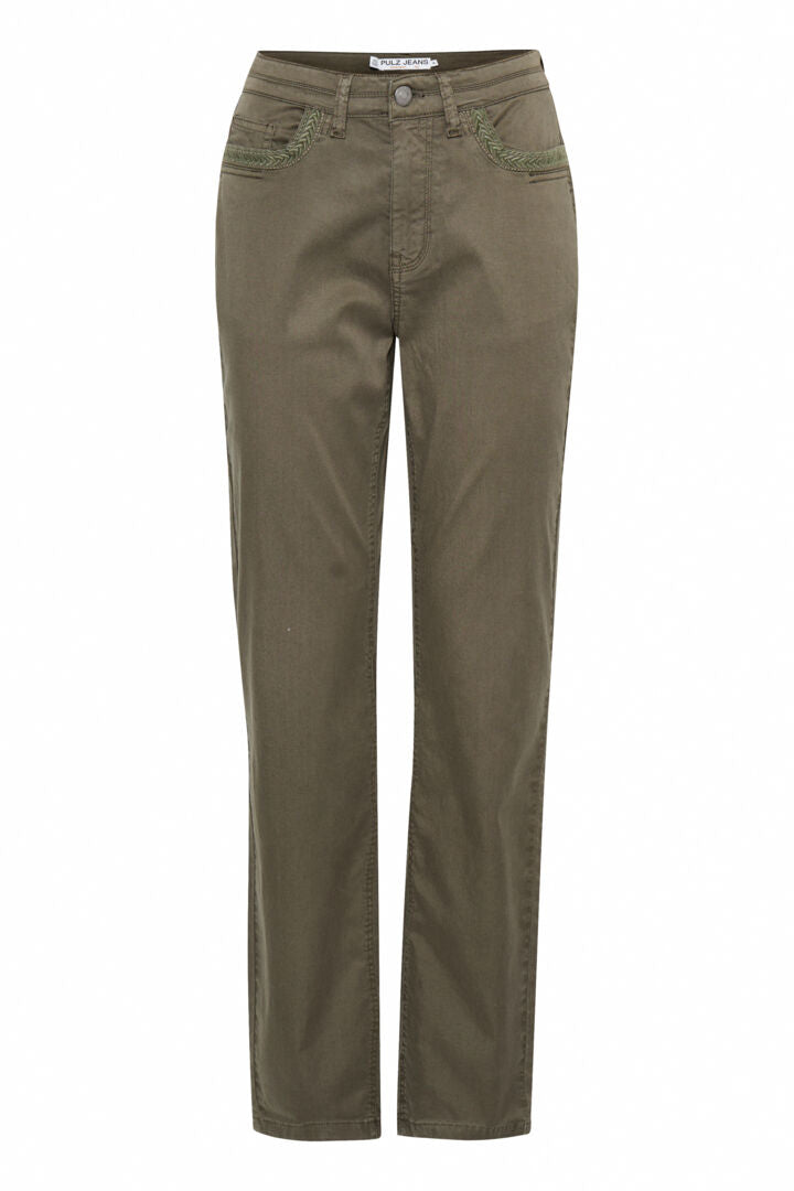 PZSELINA HW PANT STRAIGHT LEG Oliven