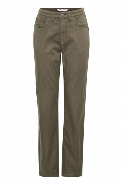 PZSELINA HW PANT STRAIGHT LEG Oliven