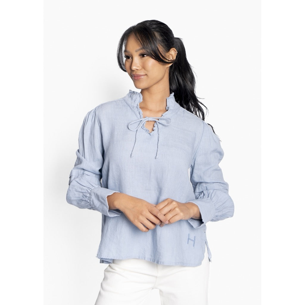 SARI Linen Blouse Blå